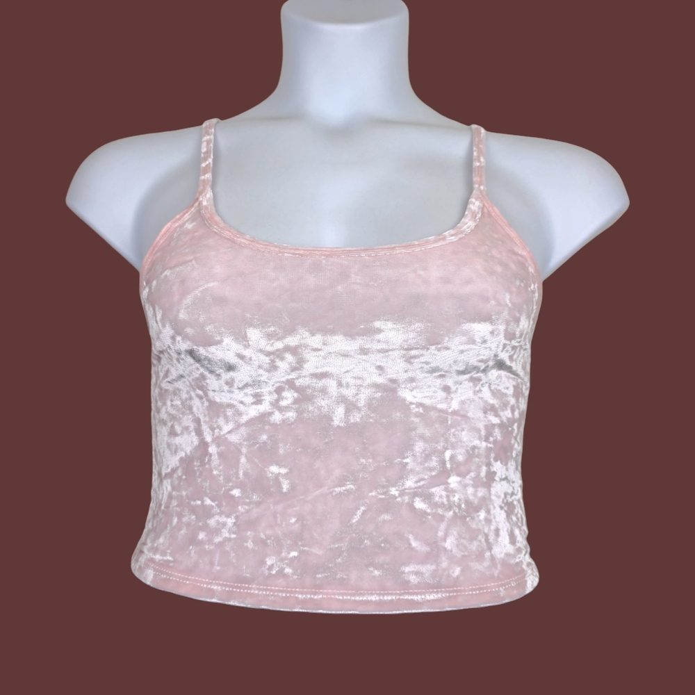 Forever 21 Sleeveless Pink Velour Cropped Tank Top Size M NWT